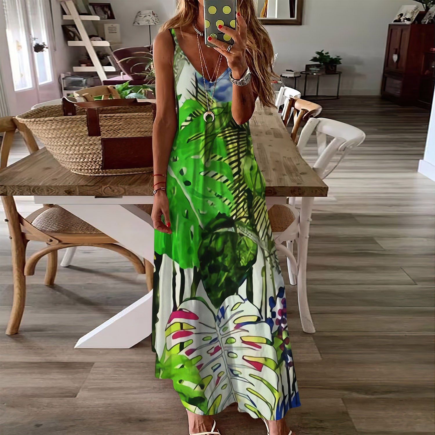 Tropical Pattern Sleeveless Maxi Dress | Women Summer Dress | Sundress
