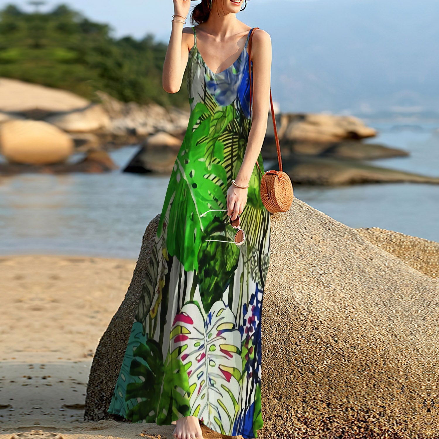 Tropical Pattern Sleeveless Maxi Dress | Women Summer Dress | Sundress