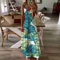 Contemporary Tropical Tree Leaf Bloom Sleeveless Maxi Dress | Women Summer Dress | Sundress