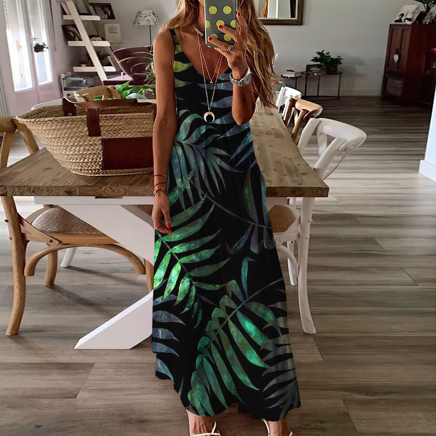 Coconut Leaves Tropical Sleeveless Maxi Dress | Women Summer Dress | Sundress