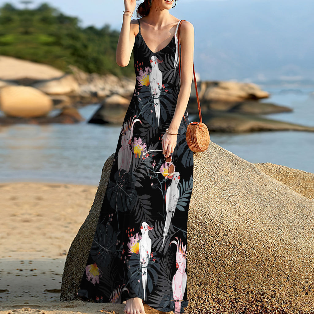 Parrot Tropical Pattern Sleeveless Maxi Dress | Women Summer Dress | Sundress