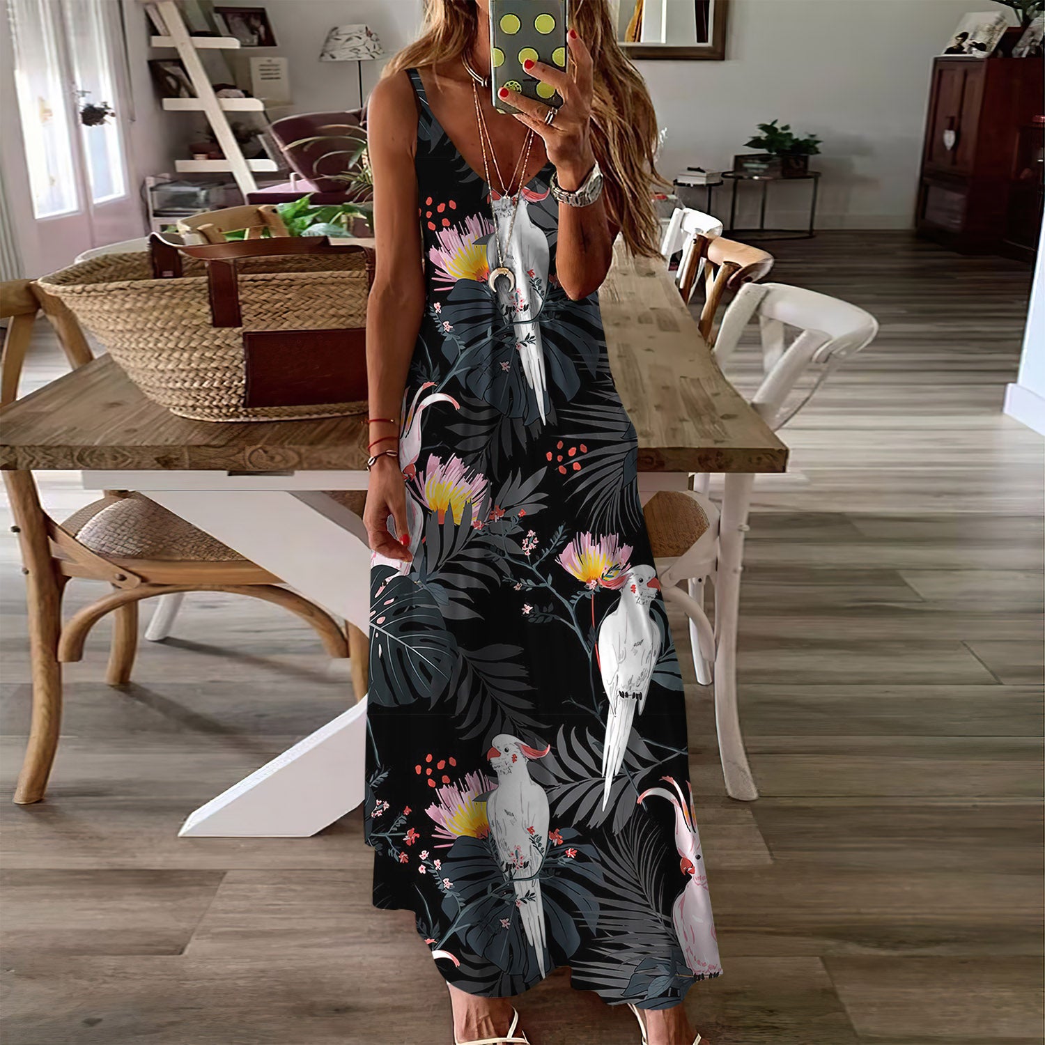 Parrot Tropical Pattern Sleeveless Maxi Dress | Women Summer Dress | Sundress