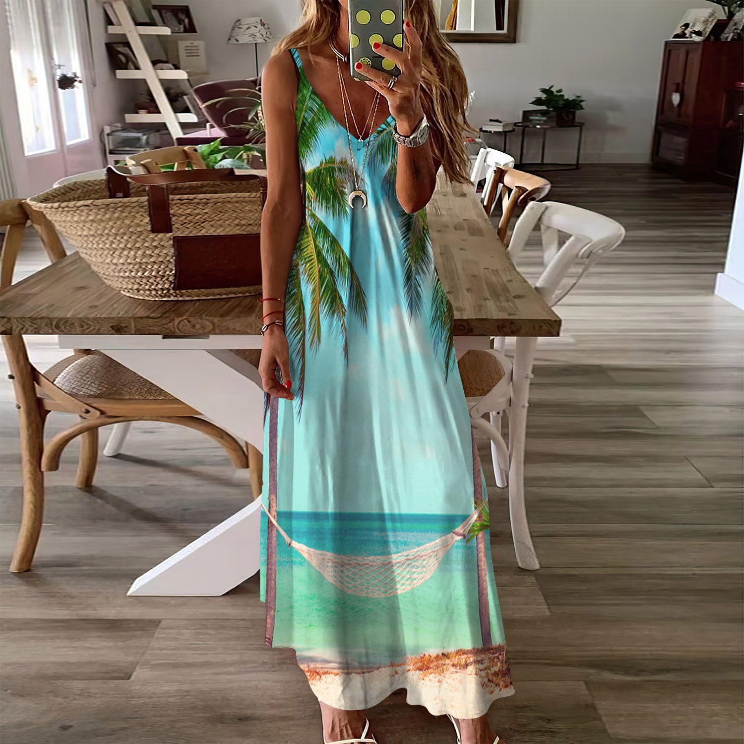 Tropical Palm Beach Hammock Sleeveless Maxi Dress | Women Summer Dress | Sundress