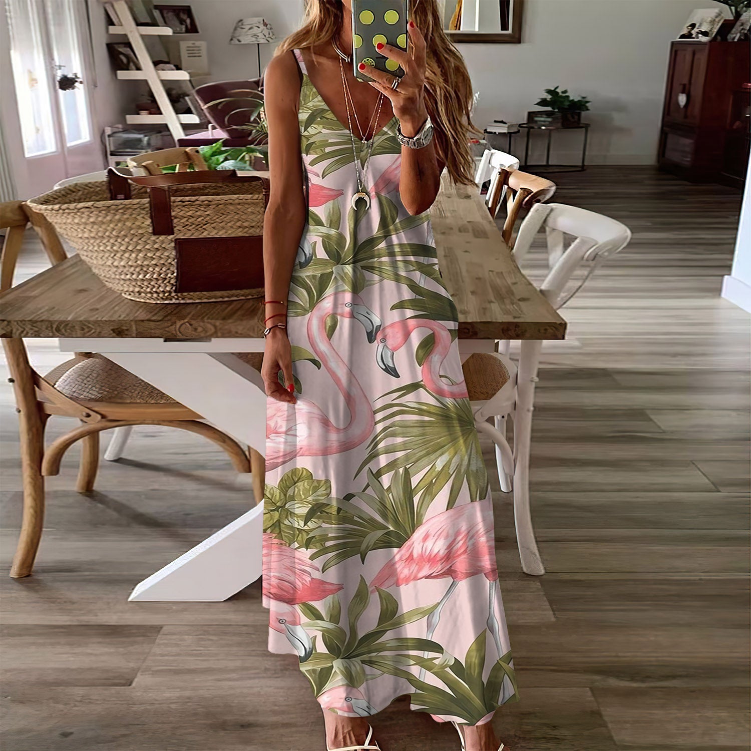 Flamingo Tropical Sleeveless Maxi Dress | Women Summer Dress | Sundress