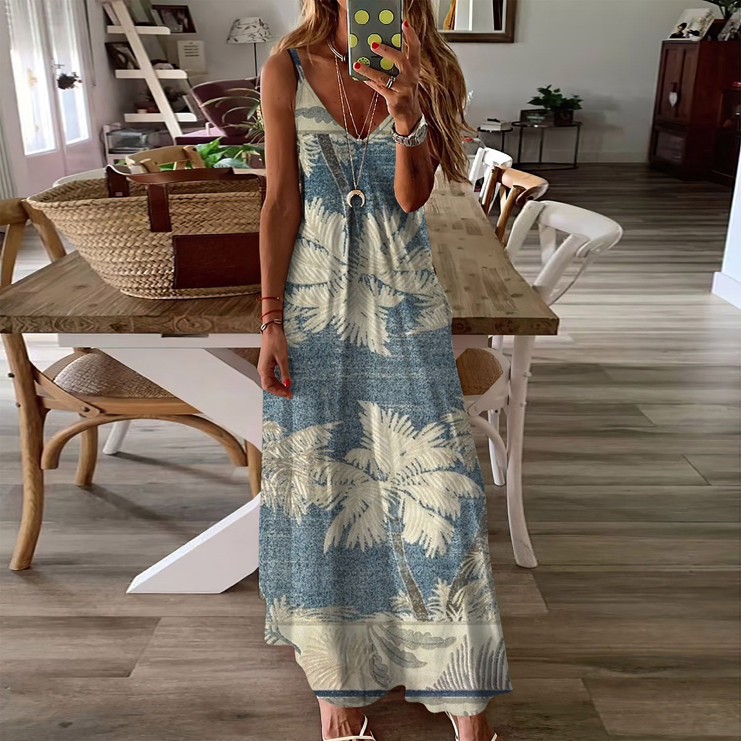 Palm Tree Tropical Sleeveless Maxi Dress | Women Summer Dress | Sundress