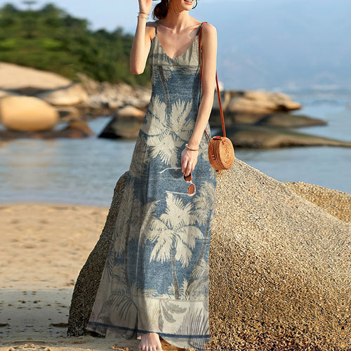 Palm Tree Tropical Sleeveless Maxi Dress | Women Summer Dress | Sundress