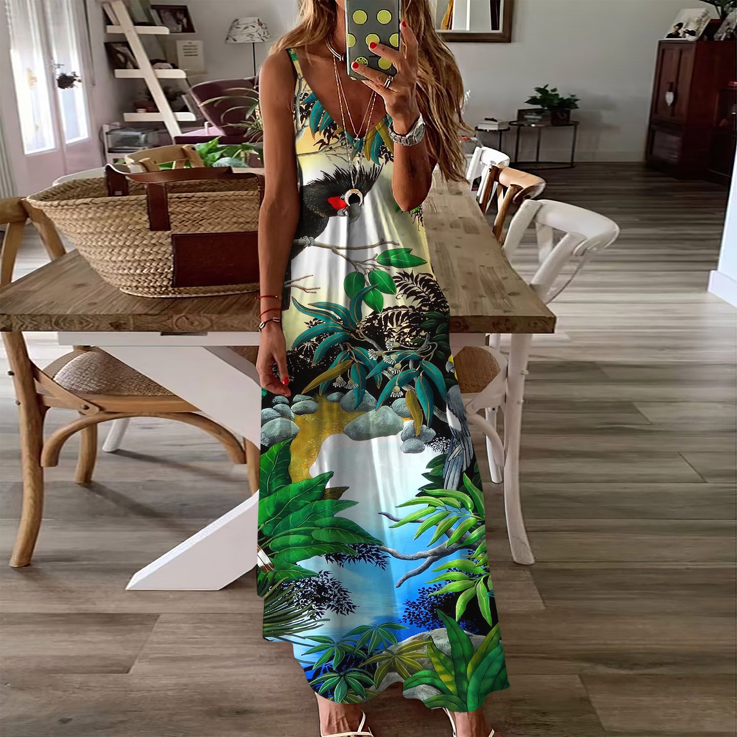 Tropical Jungle Sleeveless Maxi Dress | Women Summer Dress | Sundress
