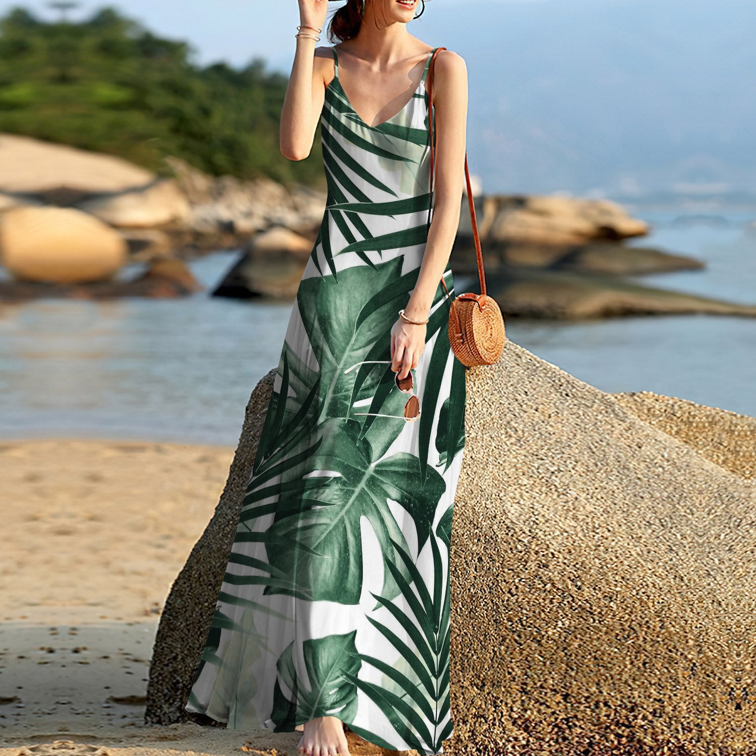 Tropical Forest Hawaii Sleeveless Maxi Dress | Women Summer Dress | Sundress